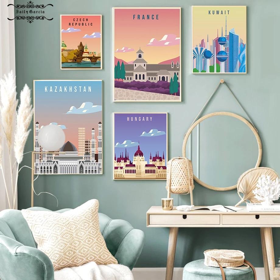Германия Исландия Франция Япония город настенная живопись холст живопись мультфильм путешествия плакат и принт настенные панно для декора гостиной