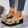 Fashion Women's Stylish Flower Decro Flip Flops Thick Sole Wedges 2025 Summer Slippers Woman Summer Beach Non Slip Platform Sandalias