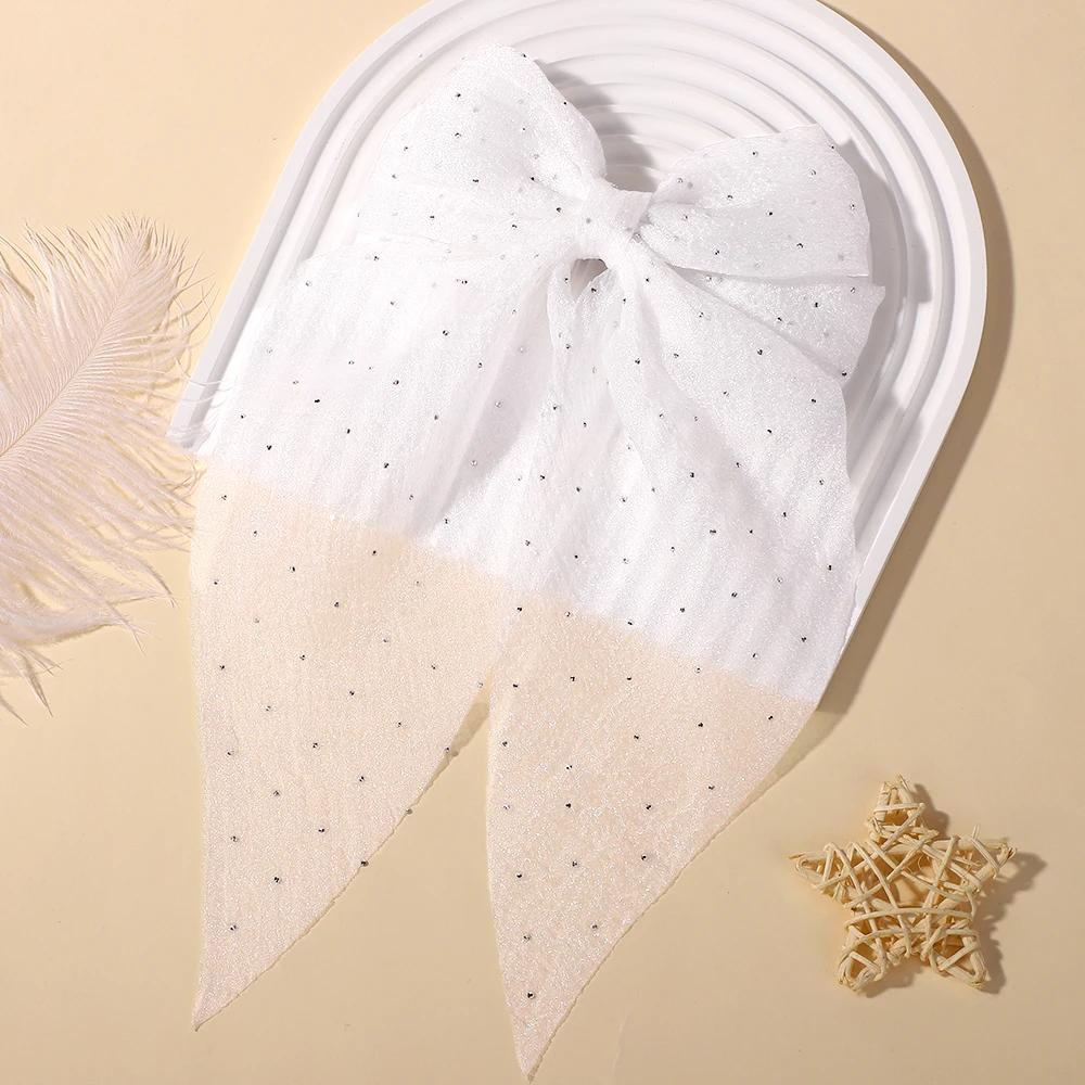 RAINBOW BOWS 1PCS Elegant Large Bow Ribbon Hair Clip Women Simple Satin Spring Clip Ponytail Bow Hairpin Girls Hair Accessories