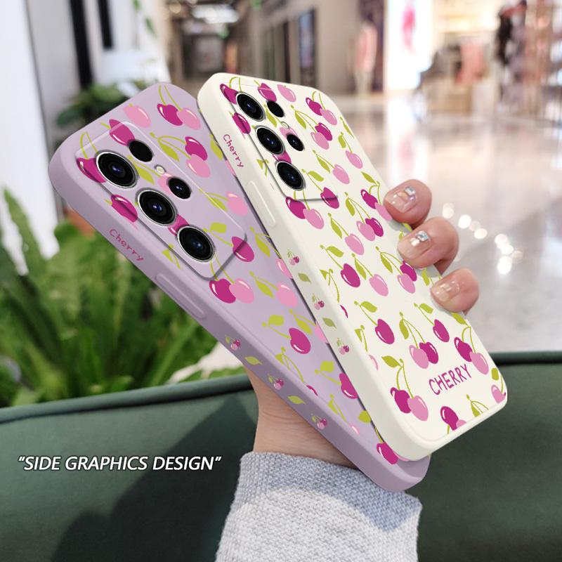Фиолетовый чехол для телефона с вишней для Samsung Galaxy S25 S24 S23 S22 S21 S20 S10 S10E Ultra Plus FE Note 20 Ultra Plus