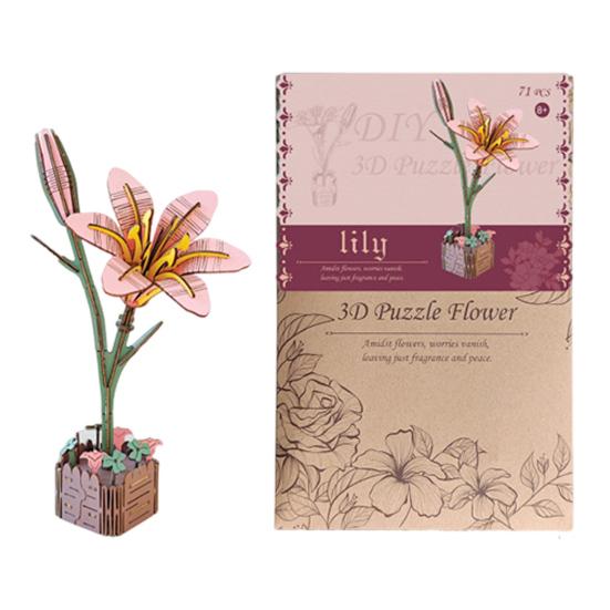 3D Wooden Flower Puzzle Kit for Adults DIY Botanical Bouquet Building Set Wood Sunflower/Rose Floral Craft Kit for Stress Relief Mother's Day