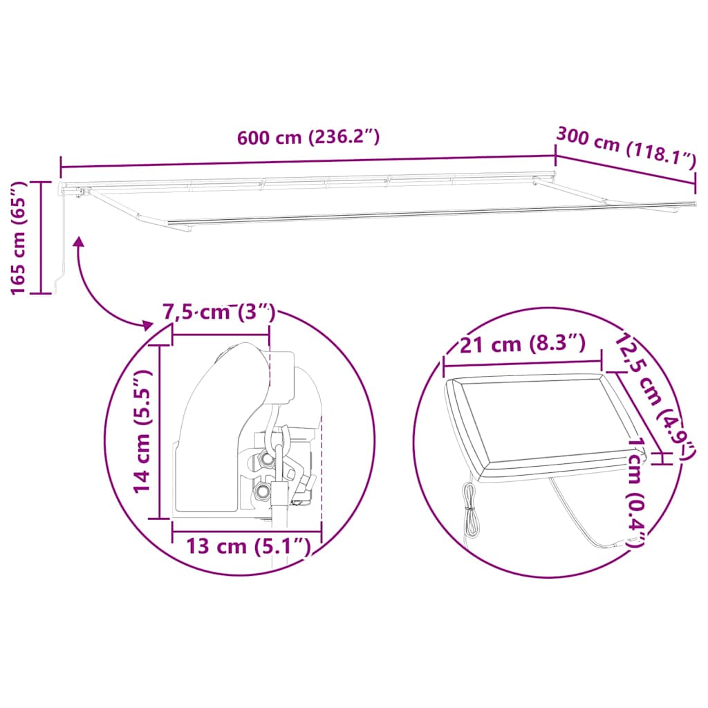 Retractable Awning Multicolor 600 x 300 cm Fabric and Aluminum