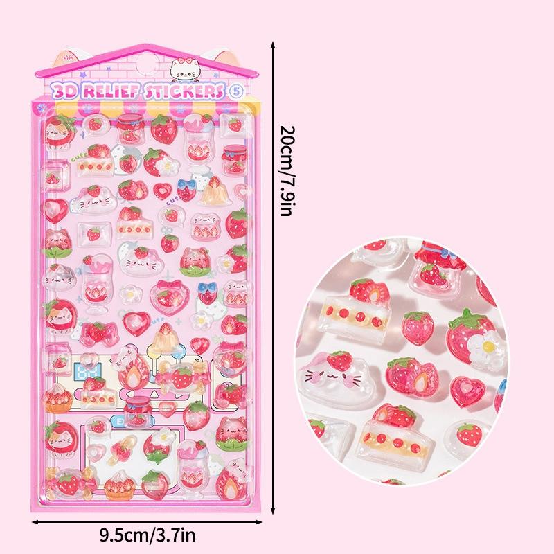 3D Solid Relief Jelly Stickers Strawberry Cake Candy Stickers For Diy Phone Case Scrapbook