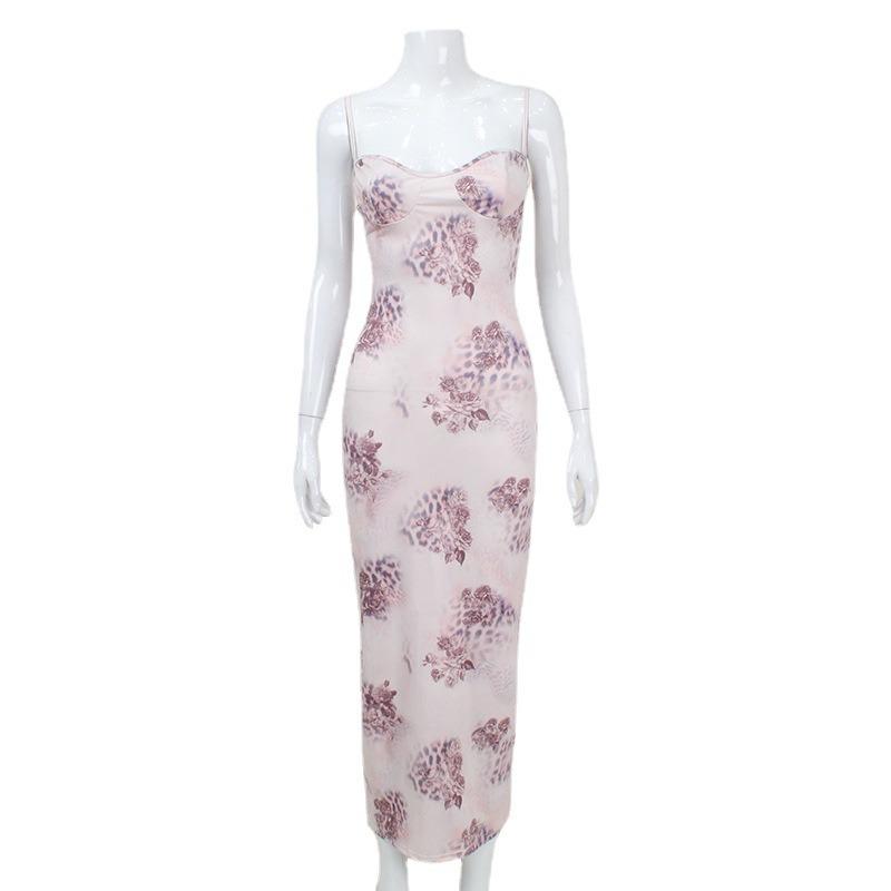 Women's Halter Print Breast Cup Fanny Pack Hip Low Cut Sexy Hot Dinner Fashion Dress