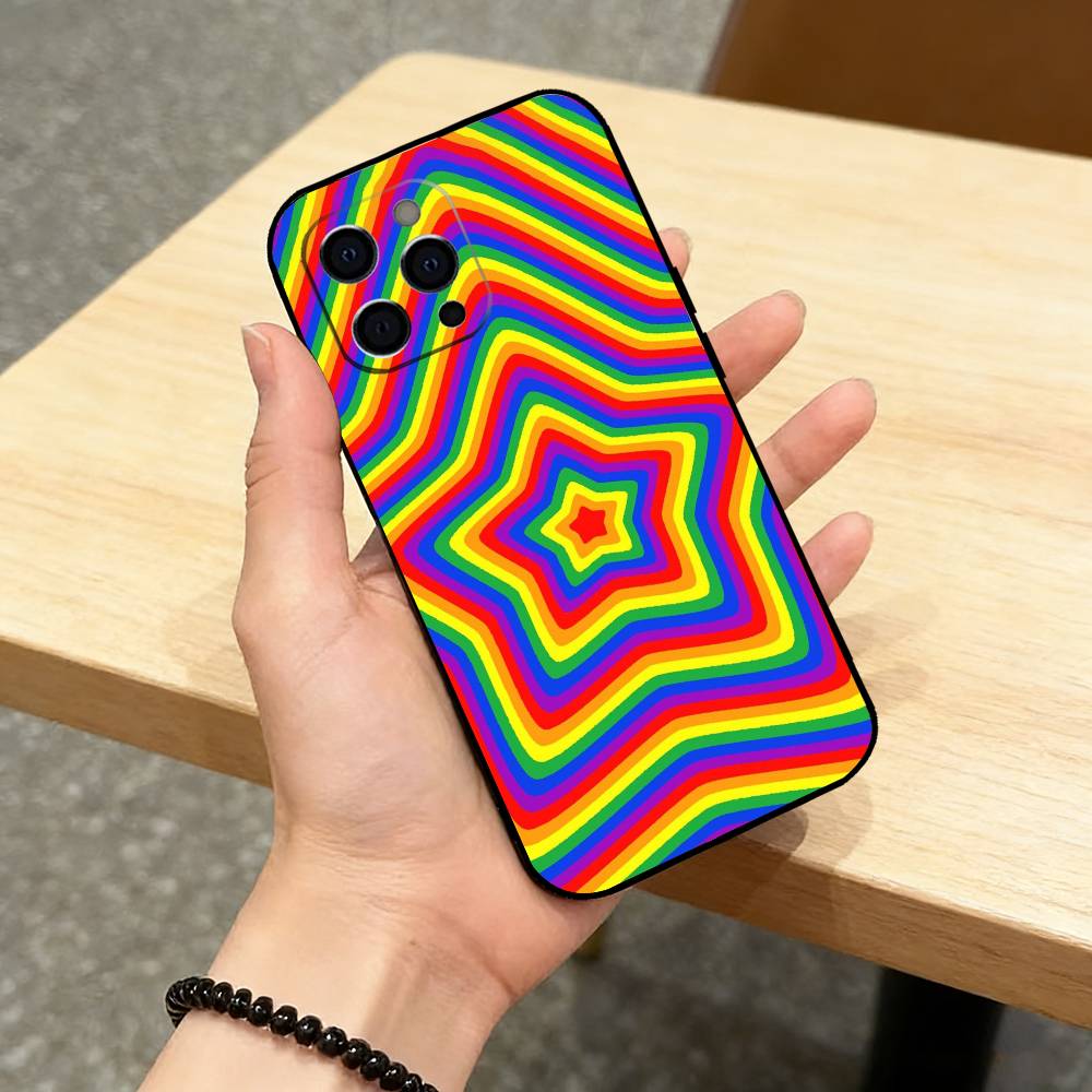 C-Цветной Радужный Полосатый Чехол Для Телефона Для iPhone 17, 16,15,14,13,12,11 Plus,Pro Max, Другие Мягкий Черный Чехол