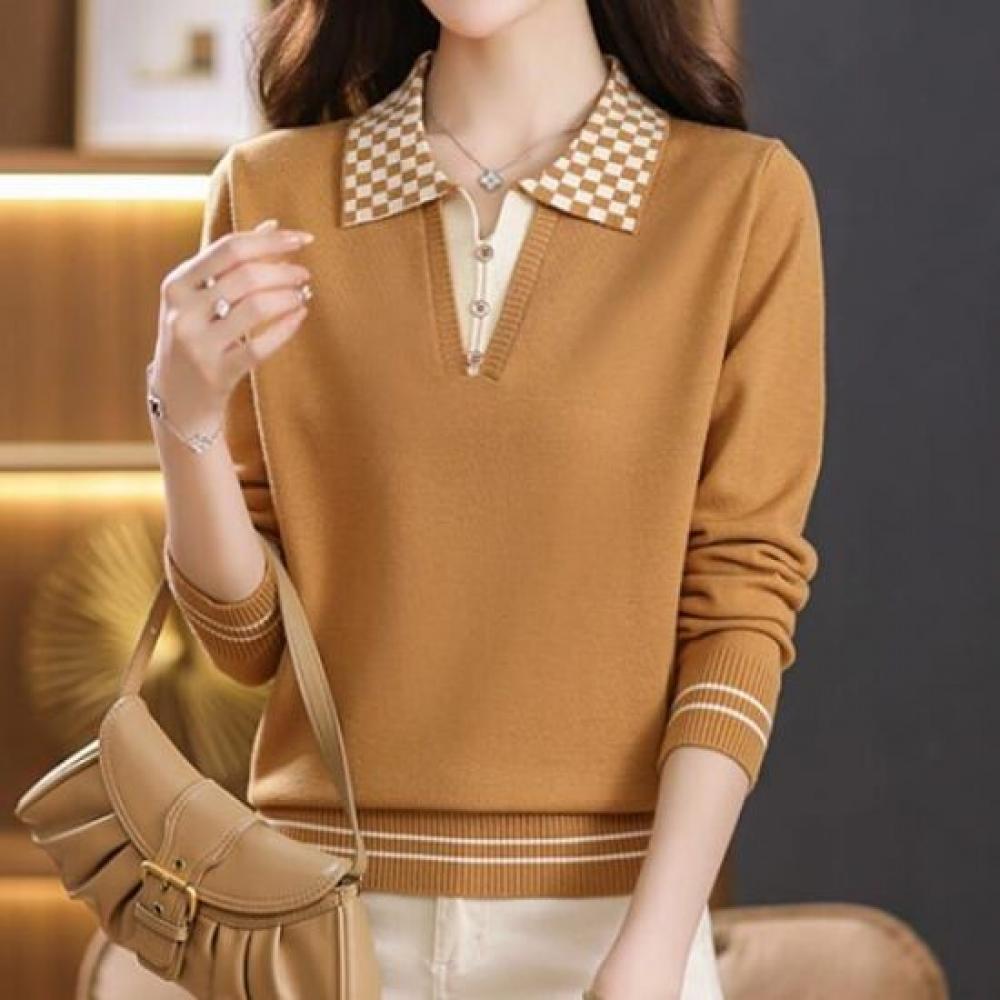 Navava Men Casual Check Collar Long Sleeve KniT T shirT Nk2772