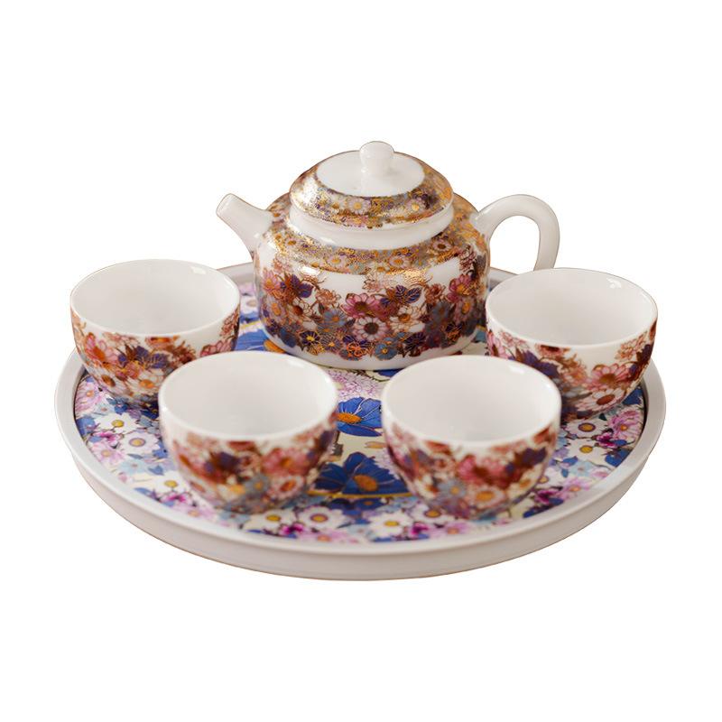 Suet Jade Kung Fu Tea Set Splendid Wanhua Ceramic Teapot Teacup Tea Tray The whole set of household meeting tea making utensils