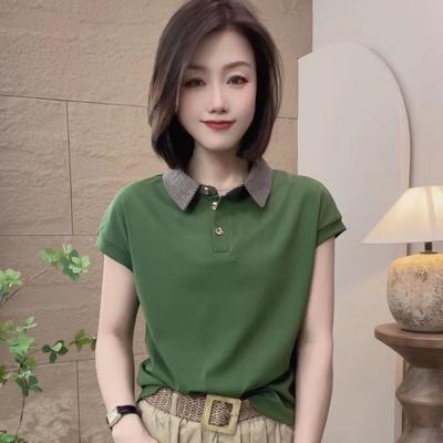 Летняя одежда для женщин, одежда для мам, рубашка-поло, закрывающая живот, модная однотонная повседневная свободная футболка с лацканами для женщин