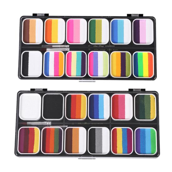 Набор красок для лица на водной основе, профессиональная масляная палитра для краски для тела с 2 ручками, набор для макияжа на Хэллоуин, для взрослых и детей