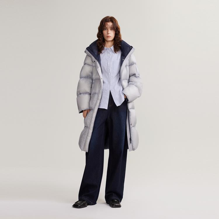 ELLE French Style High-End Warm Hooded Low Saturation Down Jacket Women outerwear Light-Gray EY49375