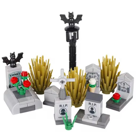 Хэллоуин Сцена Конструктор MOC Кладбище Надгробие Мышь Тыква Машина Вампирский Трон Камин Летучая мышь Свет Свеча Игрушка Подарок A040