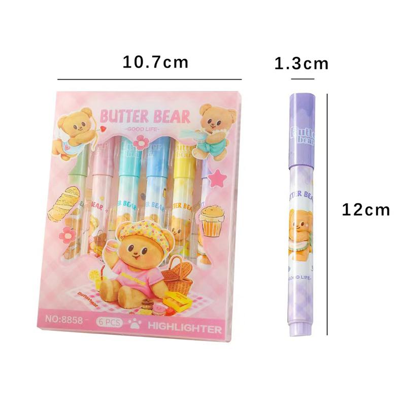 Набор из 6 разноцветных маркеров-ручек Kawaii Butter Bear флуоресцентные маркеры ручки школьные канцелярские принадлежности для студентов канцелярские подарки