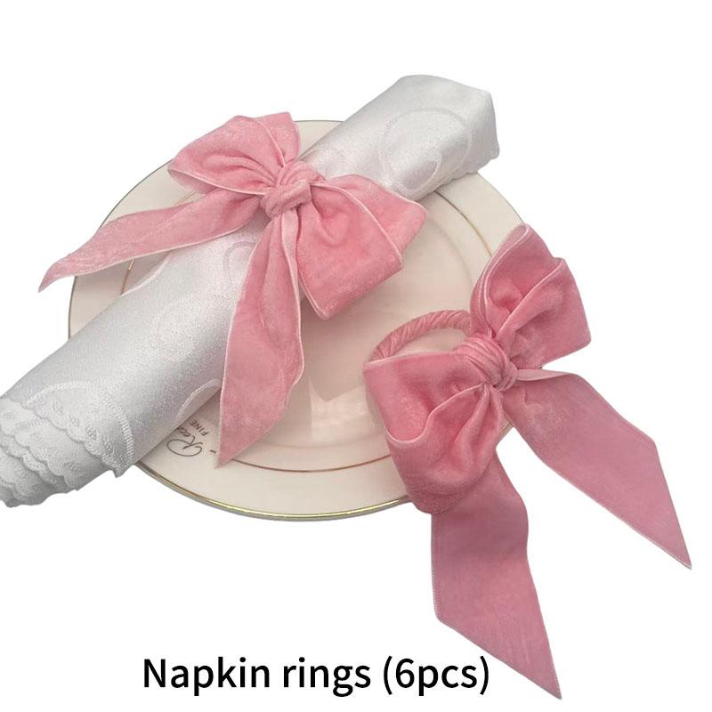 6pcs Festival Banquet Wedding Napkin Rings Luxury Velvet Bow Pearl Table Decoration Restaurant Decoration Tableware Accessories