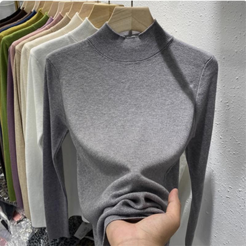 Осень-зима, длинный рукав, свитер, вязаный свитер, новая повседневная базовая рубашка, тонкий женский внутренний топ, полуводолазка, вязаные свитера, одежда 2579