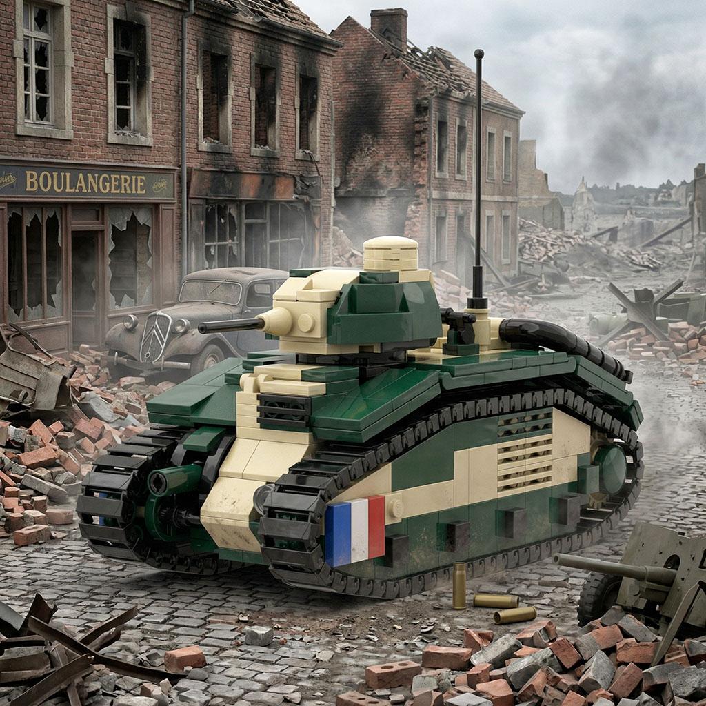 Французский тяжелый танк Char B1 Bis Строительные блоки Набор Военный Броневой автомобиль WW2 Камуфляж Модель Кирпичи Игрушки