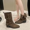 Retro Western Cowboy Boots Women's Autumn New Thick-soled Thick-heeled Knight Boots Two-wear Lapel Martin Boots