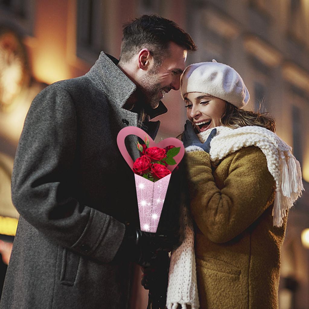 60 Pcs Valentines Heart Single Flower Sleeves 18.3 X 3.9 Inch Flower Bouquet Wrapping Paper Heart Boxes For Flowers Love Heart F