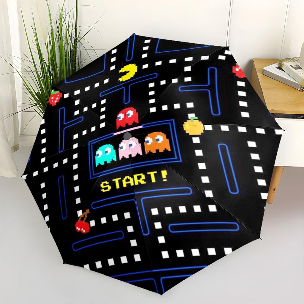 Складной зонт с рисунком игры Pac-Man, ветрозащитный, водонепроницаемый, для путешествий на открытом воздухе, солнцезащитный зонт