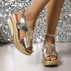 Women's Wide Width Platform Sandals, Single Buckle Wedge Heel Slides, European Summer Beach Shoes for Women