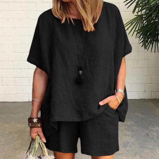 2 шт./компл. женский топ с шортами, комплект с круглым вырезом и короткими рукавами, свободная эластичная талия, дышащая мягкая повседневная домашняя одежда, комплект из двух частей, спортивная футболка, брюки