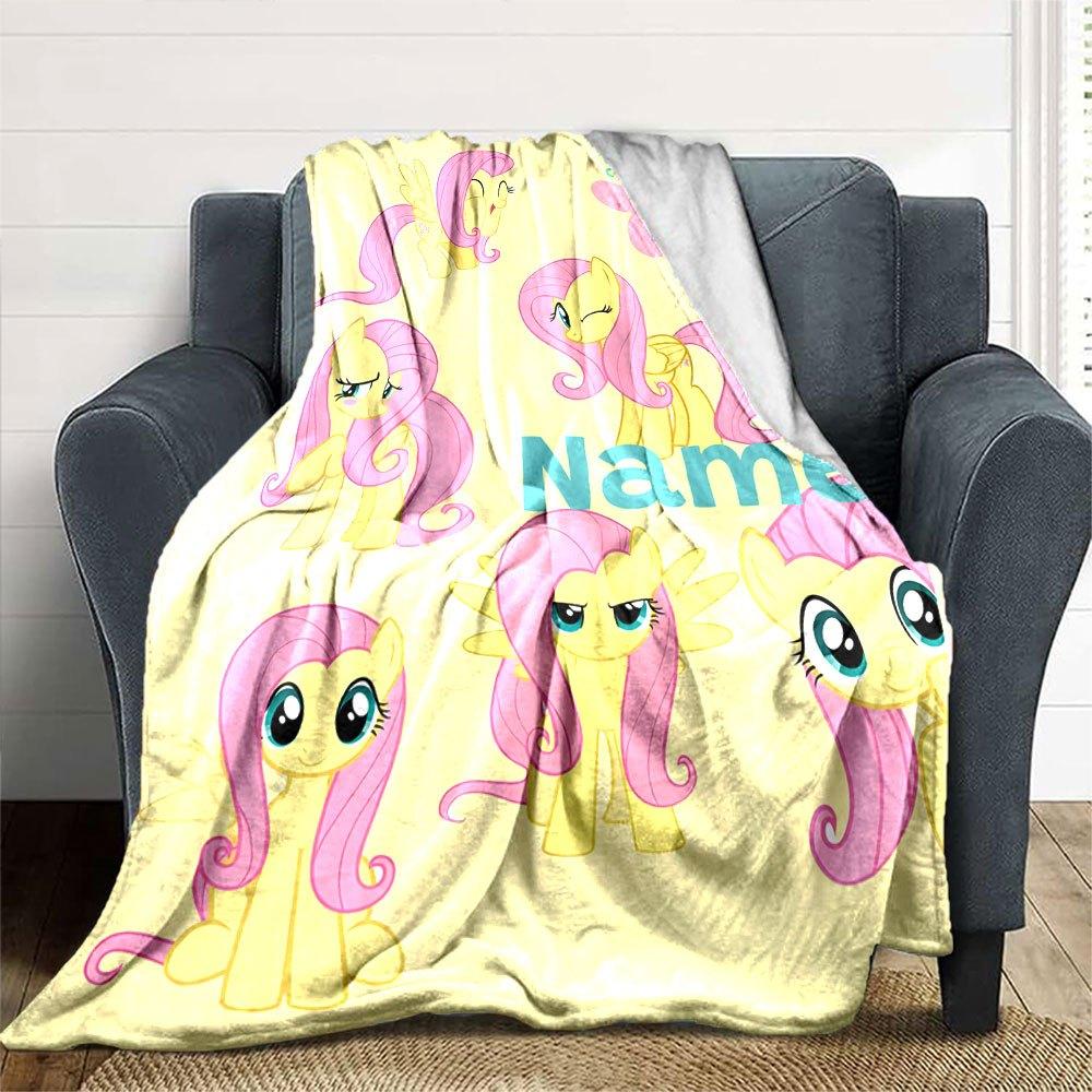 Fluttershy'S Expressions Lightweight Customizable Blanket Personalized Name Comfortable For Sofa Couch Office Bed Picnics All Season Use Playful
