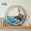 Housewarming Gift for Beach House Lighthouse Sea Glass Art Wall Ornament, Hand Assembled Shells And Tumbled Decorative Ornament Decor, Style
