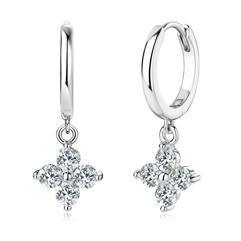 Lab Grown Diamond Earrings 3mm 0.1CT Silver Moissanite 925 Original Four Leaf Clover Hoop Earrings With GRA Certificate