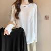 Korean Style Loose and Slim Long-sleeved T-shirt for Women Autumn New Irregular Slit Covering Buttocks Snowflake Cotton Bottoming Shirt Top