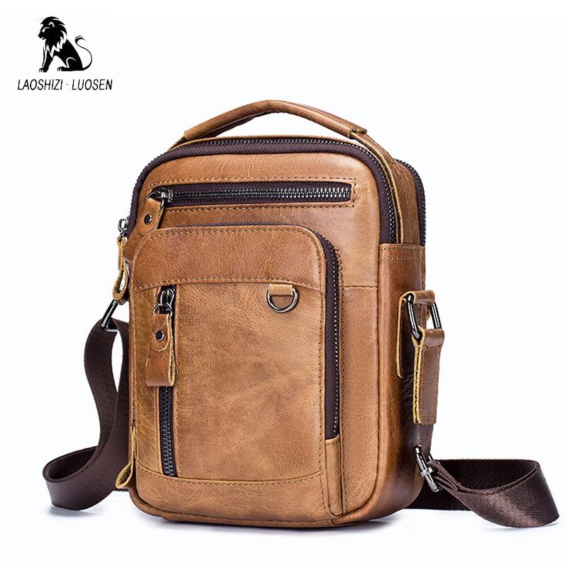 LAOSHIZI Мужская сумка через плечо из натуральной кожи, винтажная сумка-мессенджер из воловьей кожи для мужчин, маленькая повседневная сумка