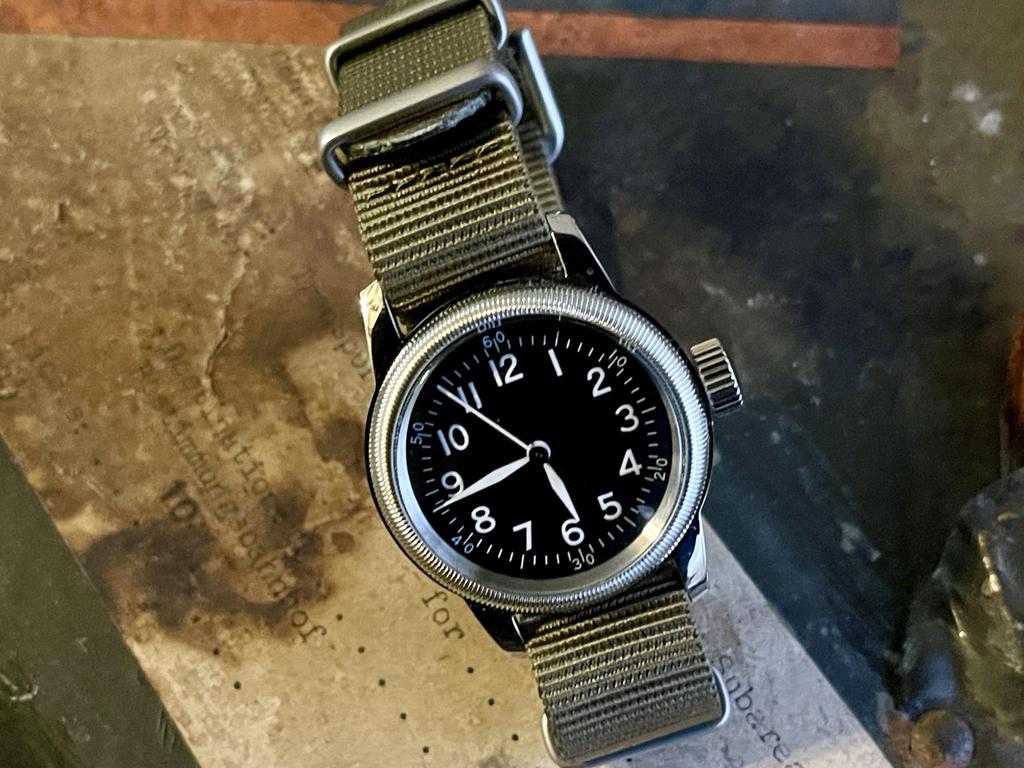 M.R.M.W. Men's Military Watch, Type A-11, 12H, Black Dial, Green Nylon NATO Strap