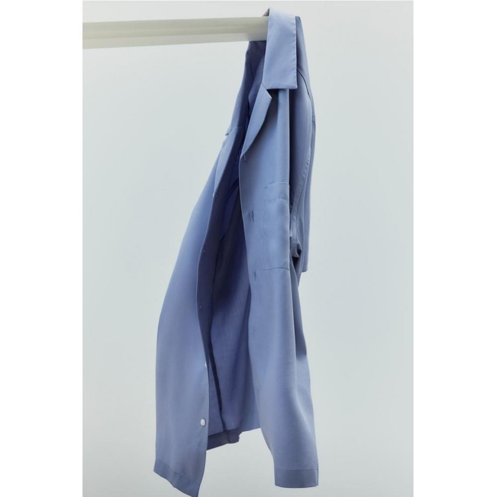 H M Regular Fit Lyocell caMp sHirt Pale Blue