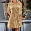 Spring and Autumn Women's Dress Solid Colour Round Neck Long Sleeve Beaded Patchwork A-Line Dresses