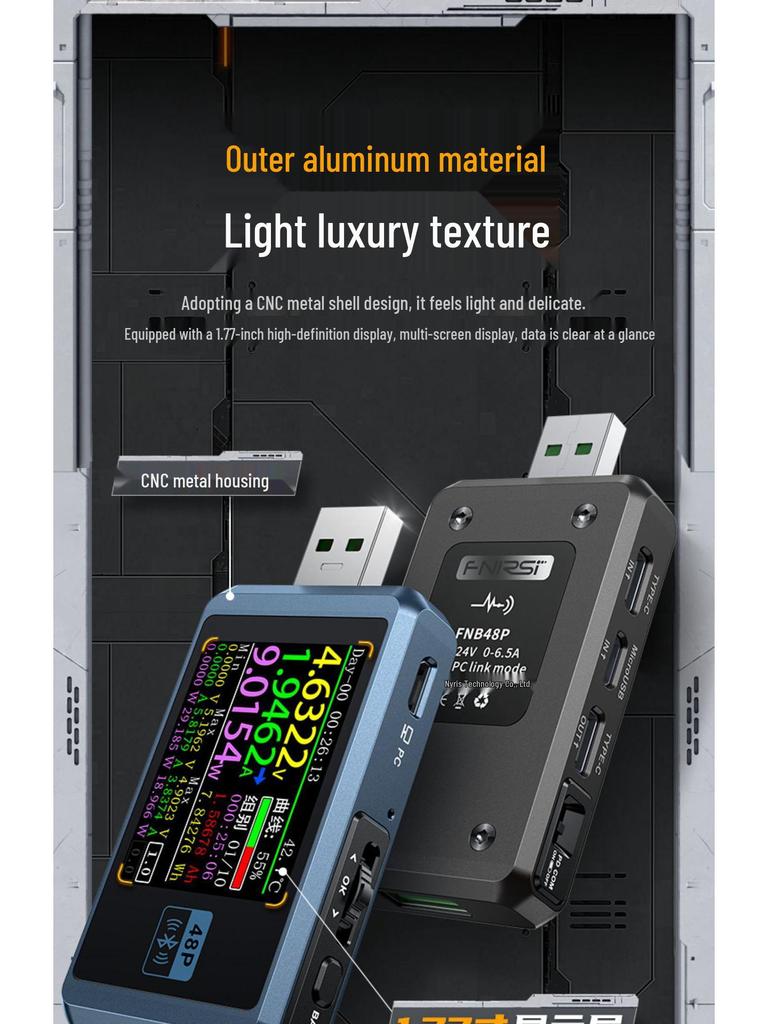 Детектор USB-зарядки FNIRSI-FNB48P: Мобильный вольтметр/амперметр постоянного тока для теста мощности быстрой зарядки