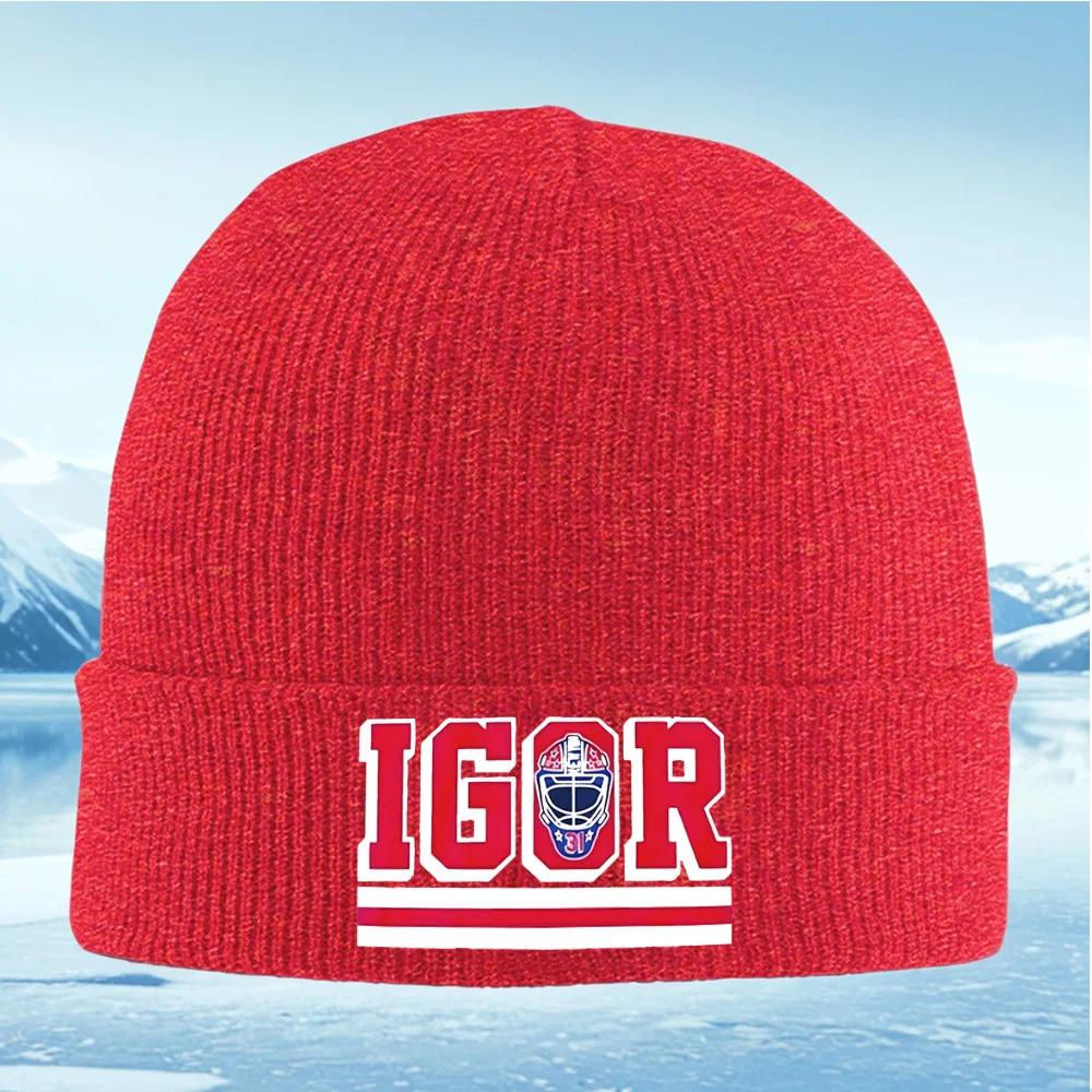 Hockey goalie face mask number logo Unisex Women Unisex Knitted Hat Beanie Pullover Cap Winter Thermal Warm Christmas Outdoor