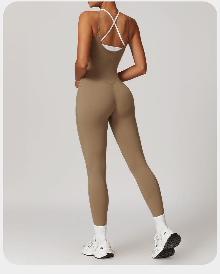 Двухцветный комбинезон-слинг с открытой спиной для занятий спортом на открытом воздухе и йогой