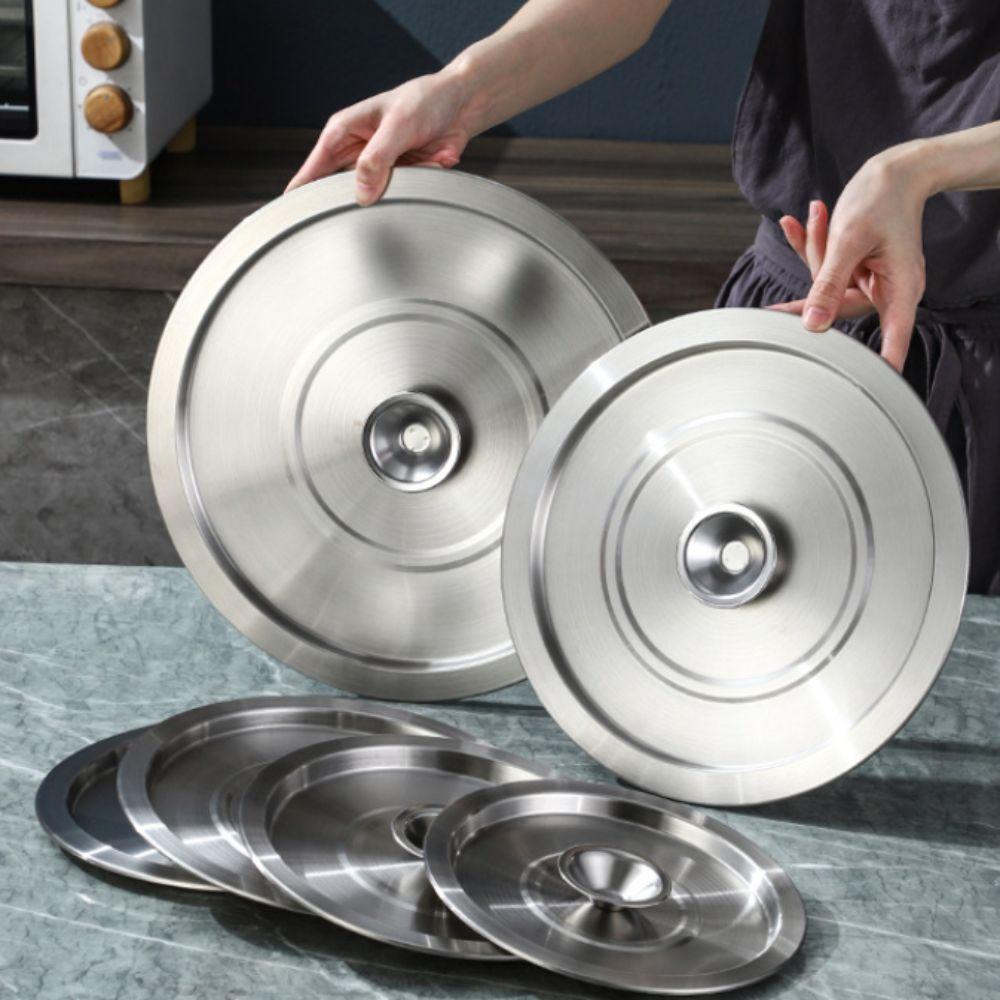 Silver Cooking Pot Cover Multiple Size Pan Lid Stainless Steel Wok Lid Soup Bucket