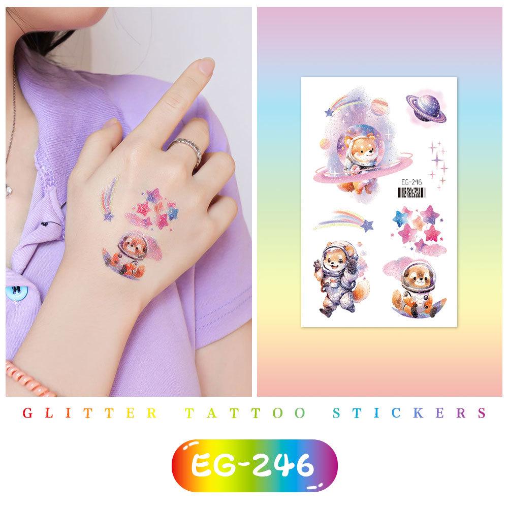 Красочные милые мультяшные животные блестящие татуировки наклейки для детей