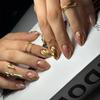 24Pcs Glossy Gold Almond Press On Nails Short False Nails With Micro Carved Ripple Design Full Cover For Women Girls