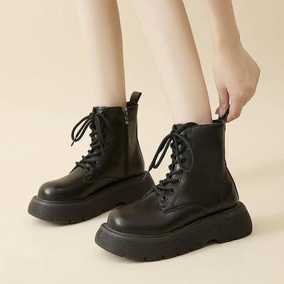 Короткие ботинки в британском стиле для женщин 2024 года, осень, новые, ретро, толстая подошва, увеличивающая рост, универсальная, для похудения, женская обувь, кроссовки