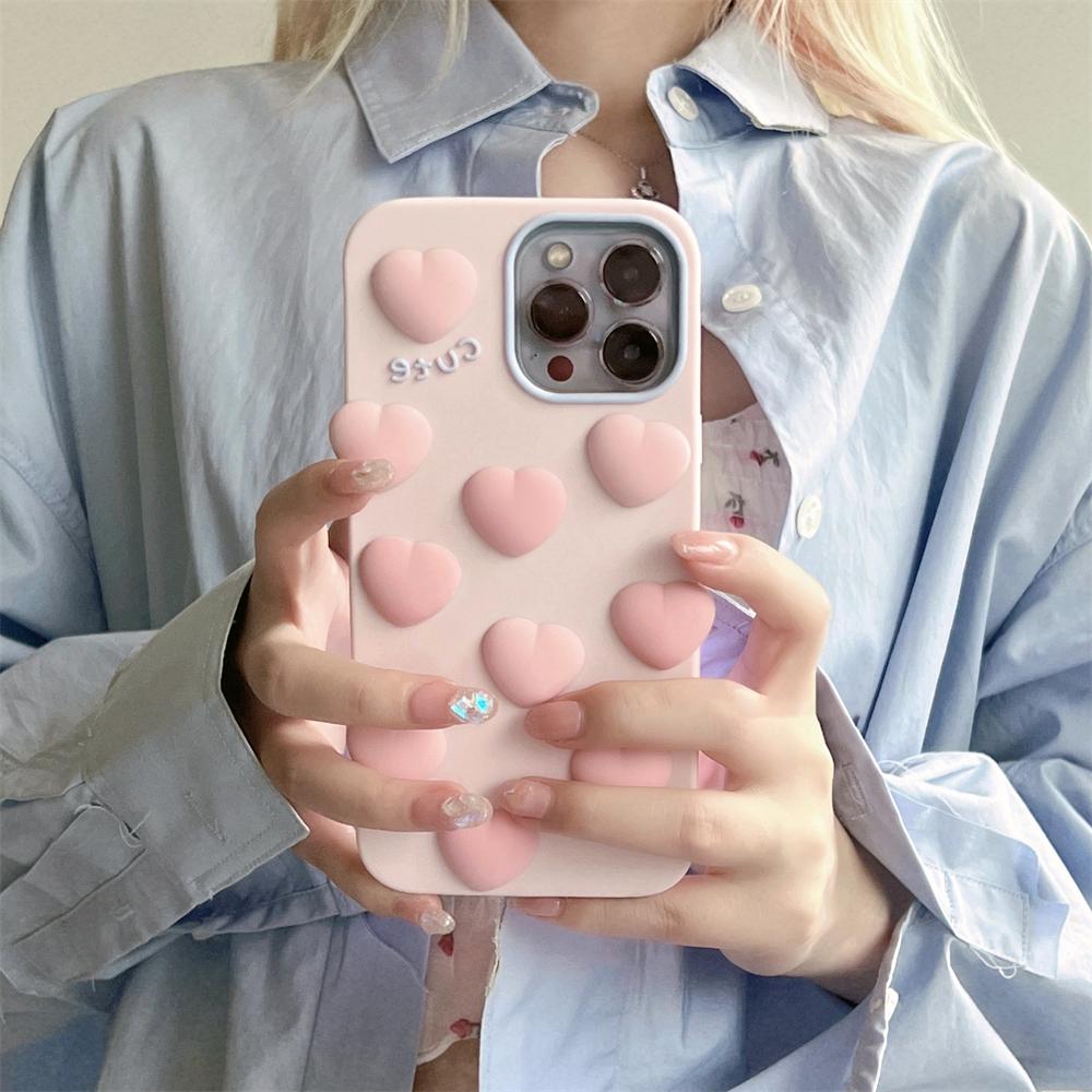 Корейский милый силиконовый чехол для телефона с 3d розовым сердечком любви для Iphone 13 12 11 Pro Xs Max X Xr 7 8 Plus Se3 Защитная мягкая задняя крышка