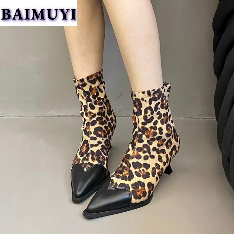 Мода Высокие каблуки женские леопардовые зимние ботильоны с острым носком 2025 года тренд зима новый выпускной на молнии челси носок туфли-лодочки женские ботинки
