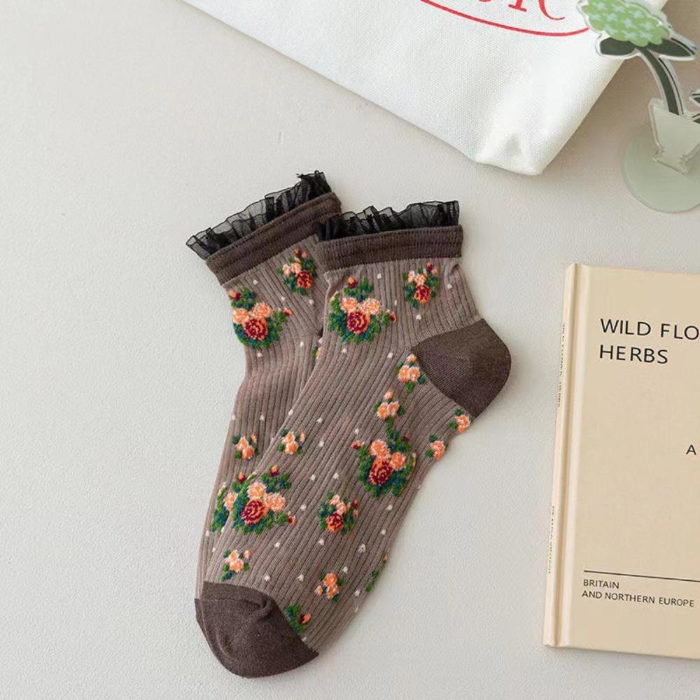 Дышащие Повседневные Носки Цветочная Вышивка Носки-Подследники Влагоотводящие Спортивные Носки