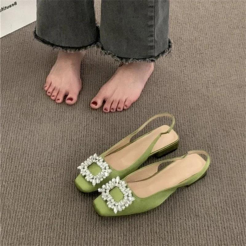 Новые босоножки со стразами Mary Jane Shallow Mouth Comfort Shoes Женские летние туфли на каблуках с острым носком для девочек Высокие ретро-туфли среднего размера