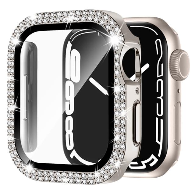 Алмазный чехол для Apple Watch Case 45мм 41мм 44мм 40мм 38мм 42мм Закаленное стекло Защита экрана iWatch series 9 7 SE 6 8 5 4 3