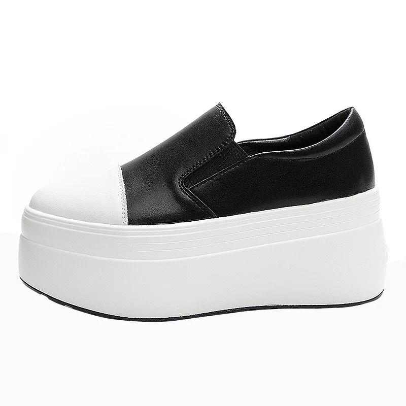 8CM Cow Leather Woman Platform Sneakers Womans Casual Shoes Chunky Sneaker Women Shoes Black Womens White Trainers  Mujer