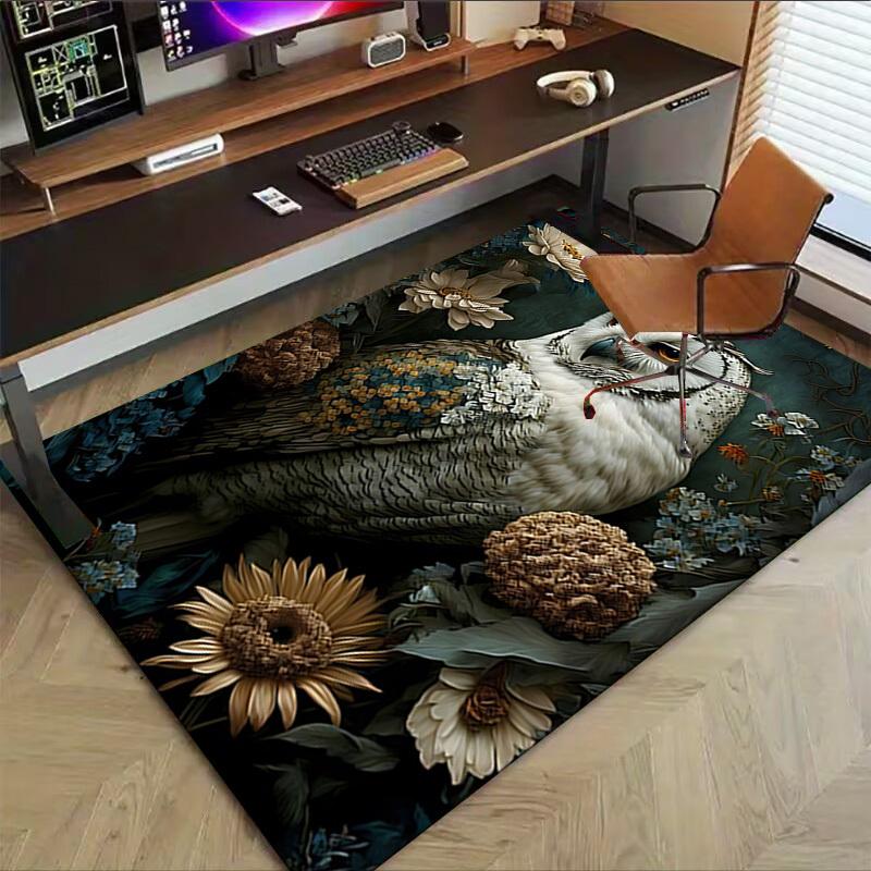 1pc Owl Flowers Carpet Anti Slip Polyester Floor Mat for office.Bedroom