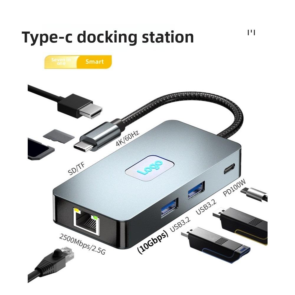 Док-станция типа C с гигабитным Ethernet 4K60Hz USB-концентратором, многопортовым адаптером для ноутбука, ПК MacBook
