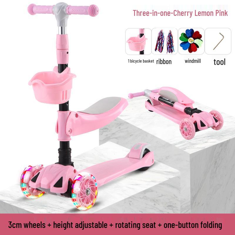 Three-in-One Foldable Children's Scooter with Flashing Pedal