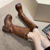 Women's Platform High Knight Boots Chunky Heels Buckle Woman Vintage Fashion Casual Luxury Designer Western Mid Calf Cowboy Boot
