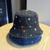 High-quality denim fisherman hat for women, new spring/summer style, embroidered, washed and distressed, fashionable and versatile bucket hat,